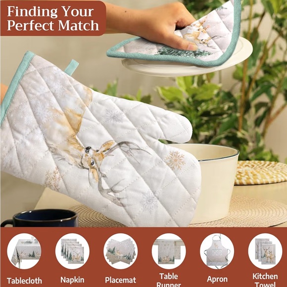 Maison d'Hermine Deer InThe Woods Oven Mitts,Potholders & Set of 4 Cloth Napkins - Picture 14 of 16